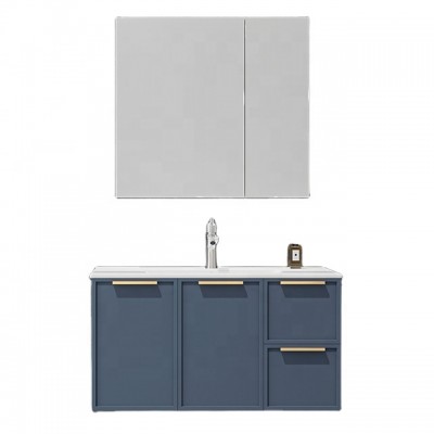 2020 New design European shaker style narrow frame wall mounted blue simple basin wash modern bathroom vanity