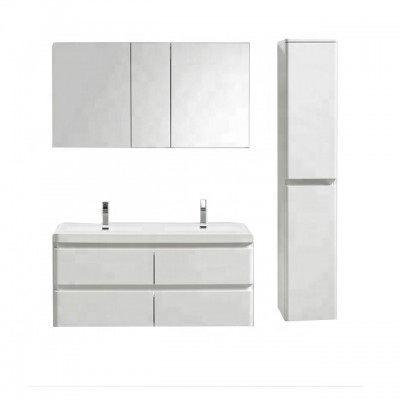 Modern Bathroom Design LED Mirror Cabinet Double Basin PVC Bathroom Vanity